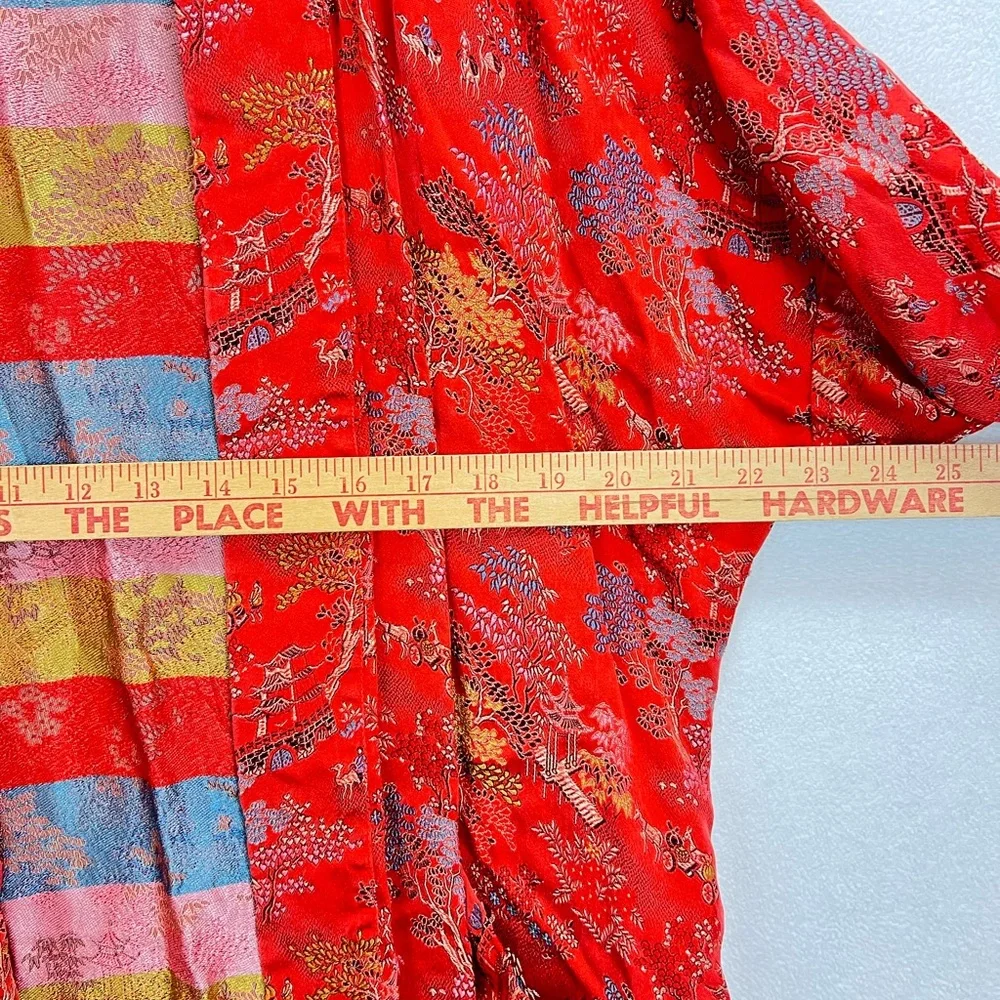 Chinese Silk Traditional Robe Red Size Large Tie Waist Long Kimono - Picture 4 of 11